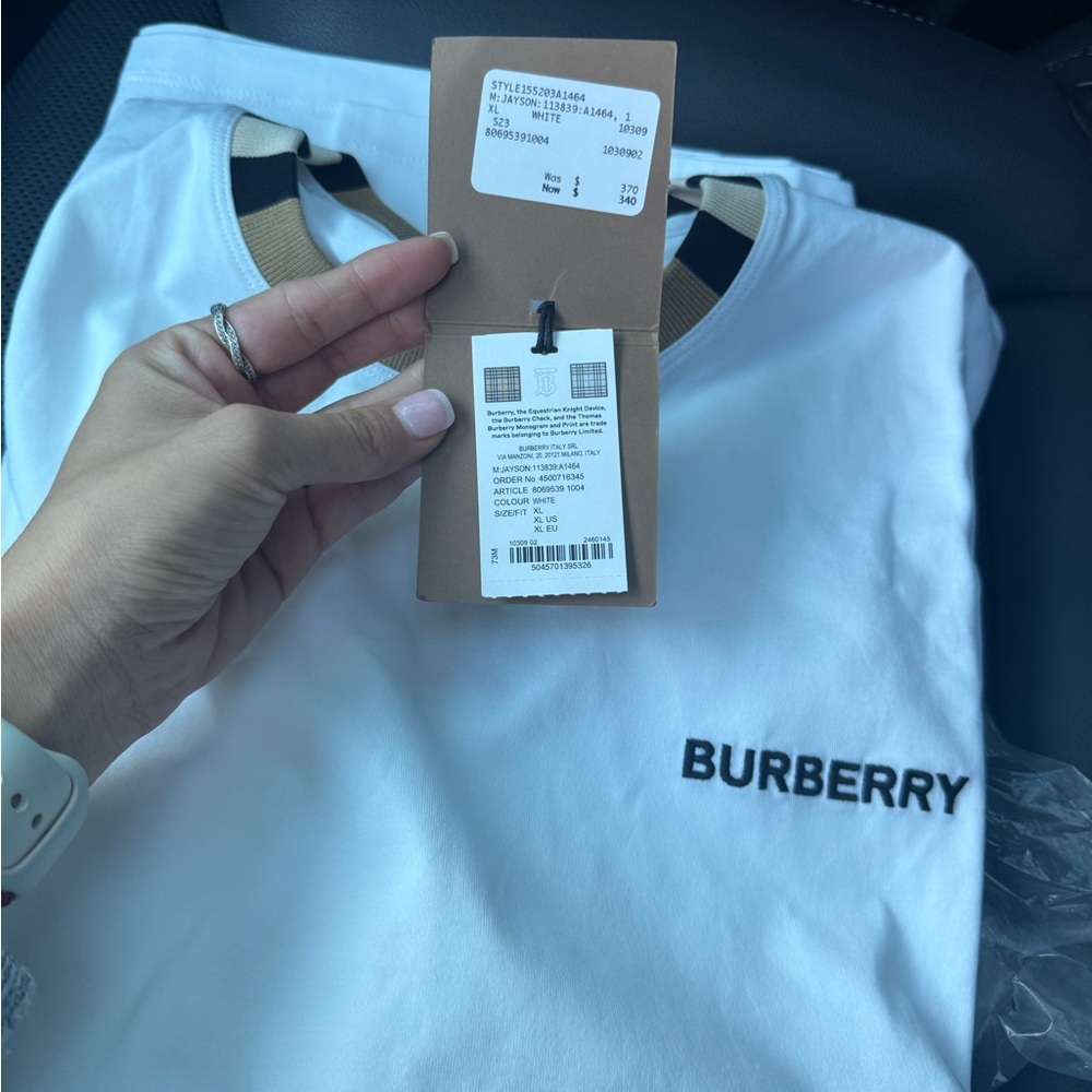 Burberry White Tee with Black Logo